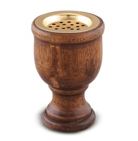 Brûleur à Bakhoor en Bois de Qualité avec Couvercle en Laiton Doré – Diffuseur d'Encens Mabkhara Artisanal en Bois Naturel et Laiton, Support pour Oud Arabe