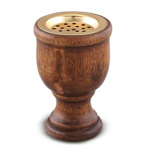 Brûleur à Bakhoor en Bois de Qualité avec Couvercle en Laiton Doré – Diffuseur d'Encens Mabkhara Artisanal en Bois Naturel et Laiton, Support pour Oud Arabe - Product Image 1