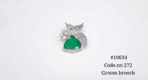 Broche de ala de pájaro verde 10634 con piedra de corte esmeralda y circonita cúbica, broche chapado en Mehandi para fiesta de boda de hombres. - Product Image 5