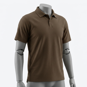 Men's Brown Polo Shirt Short Sleeve Turn-<b>down</b> Collar Regular Fit Solid Color All Seasons 100% Cotton - Product Image 1