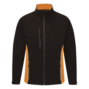 Veste softshell à capuche pour homme, orange et noir, style sportif, fermeture éclair, vêtements d'extérieur pour l'hiver - Product Image 2