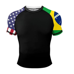 Camiseta Deportiva de Manga Corta para Hombre, Cuello Redondo, Estampado por Sublimación con la Bandera de Estados Unidos y Brasil, Secado Rápido, Corte Ajustado - Product Image 6