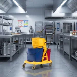 Self-Cleaning Janitorial Cart Wringer Best Selling 36L <b>Plastic</b> Basket Water Use Restaurants 20L PP PVC Bamboo Material 4 <b>Wheel</b> - Product Image 3