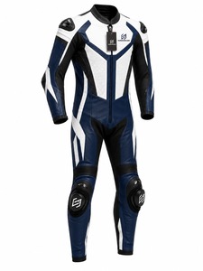 Traje de Motociclismo de Cuero de Manga Larga para Hombre NASWEAR, Azul, Blanco y Negro, Transpirable, Diseño con Bloques de Color, para Motocicleta - Product Image 5