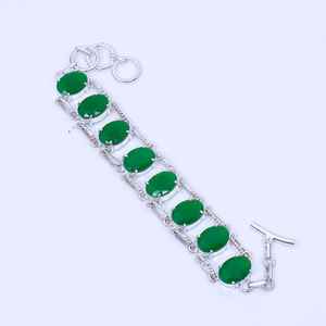 กำไลหยกเขียวทรงเหลี่ยม โบโฮ เงินแท้ 925 งานแฮนด์เมด เครื่องประดับอัญมณี ของขวัญสำหรับผู้หญิงผู้ชาย - Product Image 3