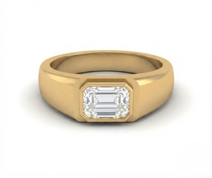 Natural Emerald Cut Diamond D VVS1 14K Yellow Gold Bezel Signet <b>Ring</b> <b>Men</b> Women Luxury Fine Jewelry - Product Image 2