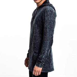 Vintage Unisex Custom Embroidered Blank Black Hoodie Cotton Heavyweight Terry Acid Washed Mens Hoodie With Hooded Collar Men - Product Image 2