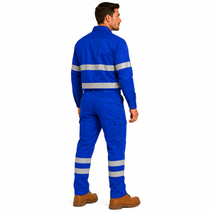 Men's Blue Reflective Workwear Set Full Sleeve <b>Shirt</b> Cargo Pants with Safety Stripes Regular Fit Hi Visibility Uniform - Product Image 2