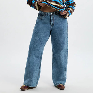 Promotion Printemps : Jean Femme Grande Taille Taille Haute Coupe Ample Jambe Large en Denim Délavé Longueur Intégrale Style Décontracté - Product Image 1