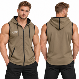 Custom Logo Printed <b>Sleeveless</b> Hoodie <b>Men</b> Zip-up Gym Fitness Hooded Tank Top <b>Men</b> Workout <b>Hoodies</b> Cotton Polyester Hooded Tops - Product Image 4