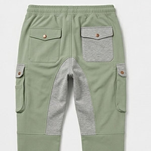 <b>Men</b> <b>Cargo</b> Sweatpants <b>Green</b> Gray Color Blocked Elastic Waist Drawstring Closure Multiple Pockets Casual Joggers Autumn Wear - Product Image 4