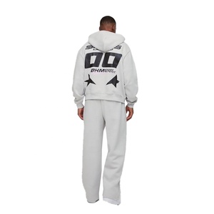 100% coton hommes Gym Fitness entraînement survêtement respirant imprimé Tech polaire Jogging costume deux pièces ensemble pour le sport porte - Product Image 2