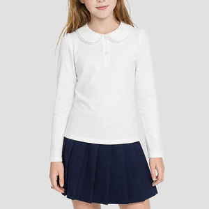 Camisas Tipo Polo de Manga Larga con Cuello Peter Pan para Niñas, Blancas, de Mezcla de Algodón, con Botones, Ribete de Encaje, Transpirables, Uniformes Escolares - Product Image 4