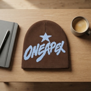 Brown Blue Star Graphic Knit Beanie Hat Custom Logo Ribbed <b>Winter</b> <b>Cap</b> Unisex Streetwear Fashion Headwear Wholesale OEM - Product Image 3