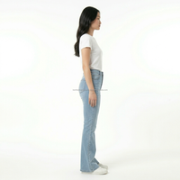 Jean cargo décontracté taille haute coupe ample évasée pour femme, personnalisable avec logo, en denim délavé 100% coton, effet délavé