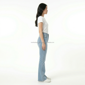 Private Label High Waisted Flare Jeans Women Custom Logo Light Wash <b>Bell</b> Bottom Denim Pants Female Manufacturer Wholesale Bulk - Product Image 3