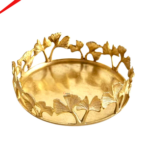 Plateau de service rond de luxe moderne, design feuille, finition dorée, idéal pour la décoration intérieure et la cuisine – Nouvelle collection en promotion - Product Image 1