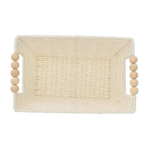 Nouvelle Arrivée Panier de Rangement en Papier avec Poignée en Perles de Bois, Bac Organisateur en Osier pour Placard, Étagère, Buanderie, Solution de Rangement Domestique - Product Image 6