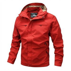 Veste Safari à Capuche Vert Olive pour Homme Coupe-Vent Imperméable Respirante Fermeture Éclair Col Montant Décontractée pour l'Extérieur Coupe Classique - Product Image 6
