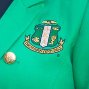 Blazer croisé vert en laine pour femme, veste de costume élégante et formelle, avec lettres grecques brodées, manches longues, coupe ajustée - Product Image 6