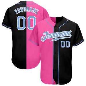 Maillot de baseball personnalisé rose et noir, impression par sublimation, nom de l'équipe 00, unisexe adulte, respirant, polyester, manches courtes, boutons sur le devant - Product Image 1