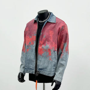 Vestes en jean de haute qualité en coton denim, coupe épaules tombantes, avec coutures, pour hommes, style streetwear, col rabattu, fermeture éclair - Product Image 1