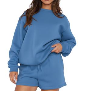 <b>Womens</b> <b>Orange</b> Solid Crew Neck Oversized Sweatshirt and <b>Shorts</b> Set Long Sleeve Casual Streetwear Activewear OEM ODM Wholesale - Product Image 6