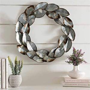 Modern Metal <b>Leaf</b> Wreath with Red Berries Handmade Iron Botanical Hoop Garland Minimalist Christmas <b>Wall</b> <b>Decor</b> - Product Image 3