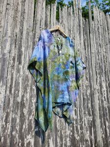 Stylish Handmade Tie Dye <b>Kaftan</b> Dress V-neck Long-Sleeve Casual <b>Summer</b> Collection Straight Silhouette Ankle-Length Tassel Beach - Product Image 5