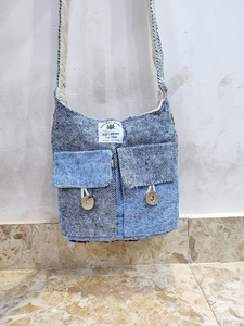 Bohemian Denim <b>Shoulder</b> <b>Bag</b> With Button Closure And Geometric Pattern Single <b>Strap</b> Cotton Lining All Seasons Use - Product Image 2