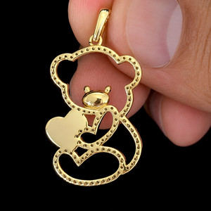 Pendentif Charme Ours en Peluche Vintage en Or Jaune Plaqué 14K avec Moissanite Ronde Taille Brillant pour Femme – Idéal au Quotidien - Product Image 6