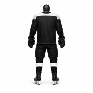 Uniforme de hockey sobre hielo personalizado, conjunto de camiseta y pantalones cortos sublimados en blanco y negro, ropa de equipo para adultos, fabricante OEM ODM - Product Image 2