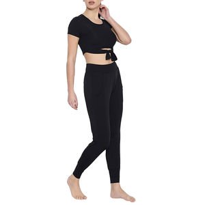 Conjunto de yoga acanalado de 2 piezas para mujer, ropa deportiva nueva para gimnasio, leggings deportivos sin costuras con patrón sólido, conjunto de yoga deportivo acanalado - Product Image 4