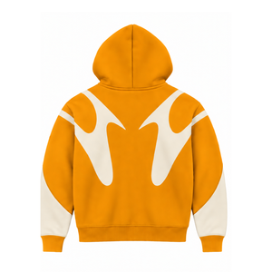 Golden Orange Contrast Panel <b>Zip</b> Up <b>Hoodie</b> Men Streetwear Full Zipper Long Sleeve Casual Fleece Hooded Jacket With <b>Pockets</b> - Product Image 2