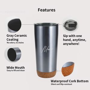 MARU MRTM-660C Tasse isotherme à double paroi en acier inoxydable de 22 oz avec revêtement céramique, couvercle coulissant et fond en liège, isolation thermique de 6/9 heures - Product Image 2