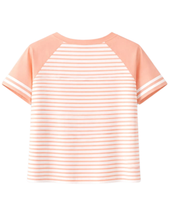 Custom Peach <b>White</b> Striped Raglan T Shirt Cotton Summer Casual Wear Tee Contrast Sleeve Round Neck OEM Supplier Manufacturer - Product Image 2