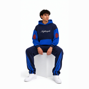 Conjunto Deportivo de Algodón con Logotipo Personalizado Bordado de Alta Calidad al por Mayor, Sudadera con Capucha y Pantalones Deportivos Unisex con Bloques de Color, Felpa de Algodón Grueso - Product Image 4