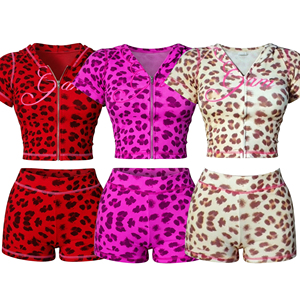 Trendy Leopard Women's <b>Sets</b> Custom Logo Y2K Ribbed Zip Hoodie Shorts 2 Piece <b>Set</b> Women Street Style <b>Sets</b> for Women - Product Image 4