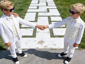 Ensemble de costume 3 pièces blanc pour garçons avec gilet et nœud papillon |   Costume de mariage pour enfants, blazer et pantalon formels |   Tenue de fête pour porte-parure - Product Image 2