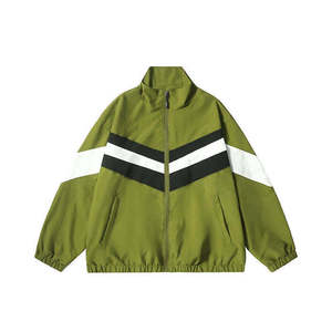 <b>Men's</b> Olive Green Color Blocking <b>Racer</b> <b>Jacket</b> With Zipper Sporty Style Windproof Autumn Wear - Product Image 3