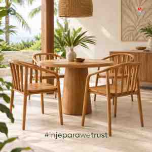 Modern Solid Teak <b>Wood</b> Dining <b>Armchair</b> Curved Backrest Natural Teak Oil Wooden Chair for Villa Hotel Restaurant - Product Image 6