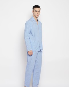 Pyjama pour homme à rayures fines blanches, manches longues, 100% coton, décontracté, respirant, vêtements de maison pour le printemps - Product Image 2