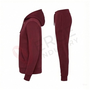 Ensemble de survêtement à capuche pour homme, couleur bordeaux, manches longues, couleur unie, coupe décontractée, vêtements d'automne, respirant, 100% coton, cordon de serrage - Product Image 3