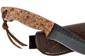Cuchillo utilitario artesanal de acero de Damasco para exteriores con mango de madera de arce natural. - Product Image 3