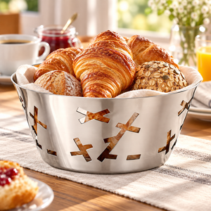 Corbeille à pain en métal à motif zig-zag, bac à pain ajouré pour présentation sur comptoir de boulangerie - Product Image 5