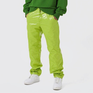 Pantalones Casuales para Hombre, Color Verde Lima, Recubiertos de PU, Cintura Elástica, Corte Recto, Bolsillos Laterales, para Verano - Product Image 3