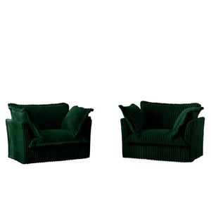Ensemble 2 fauteuils recouverts de housses grands oreillers doux siège profond chaise d'appoint pour salon lecture espaces de travail velours côtelé vert - Product Image 6