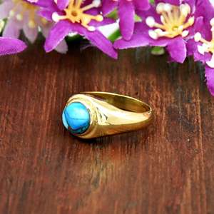 Anillo de Sello con Turquesa y Dalia Púrpura, Oro Vermeil de 18K, Joyería Clásica de Turquesa Hecha a Mano - Product Image 4