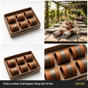 Juego de 6 Anillos para Servilletas de Latón Hechos a Mano - 4.5 cm, Diseño de Cuero Marrón Antiguo - Decoración para el Hogar - Product Image 5
