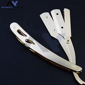 Navaja de barbero ligera de acero inoxidable con bloqueo giratorio, mango de aleación metálica y hoja reemplazable para afeitado de borde recto para hombre - Product Image 2